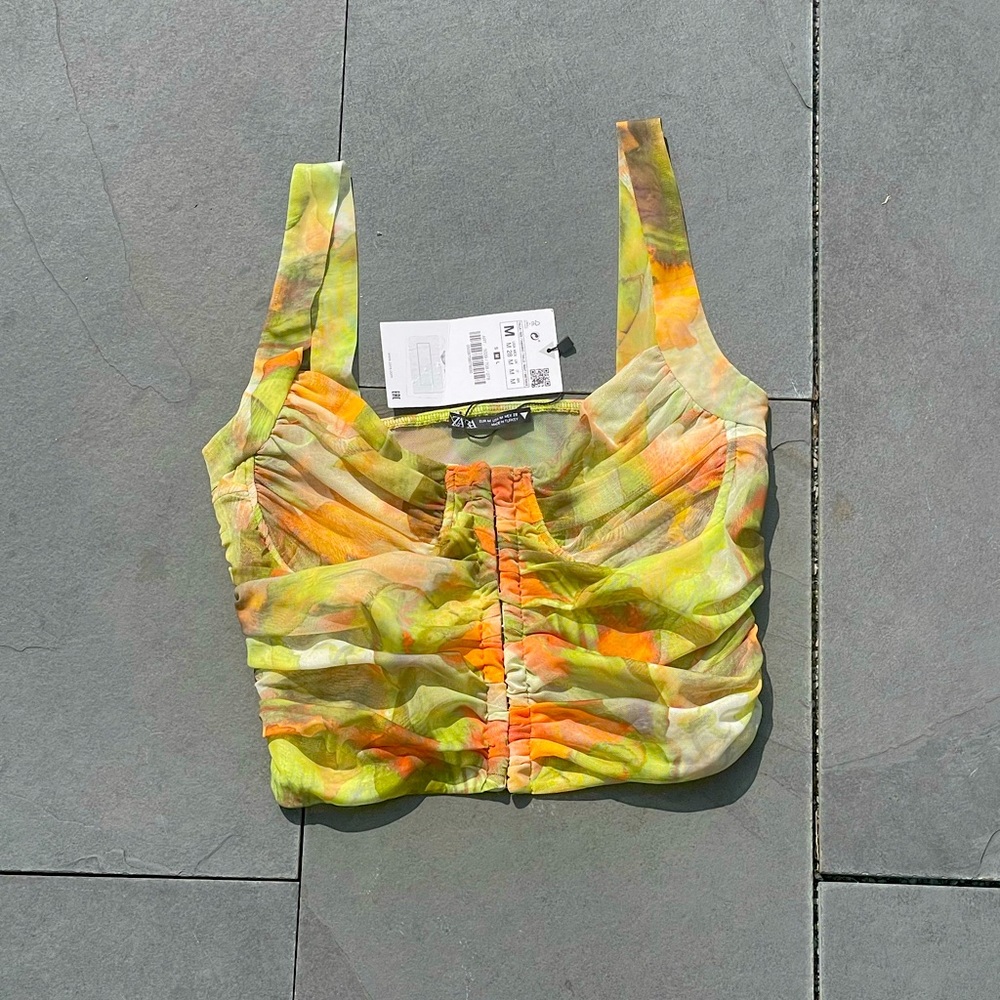 Zara NWT Watercolor Floral‎ Bustier Top